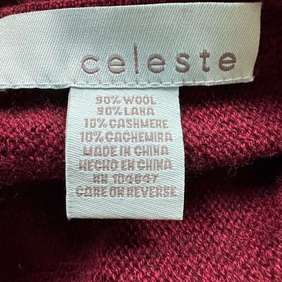 CELESTE Womens Poncho Shawl One-size Fall Burgundy Black Wool Cashmere Blend - Picture 4 of 7